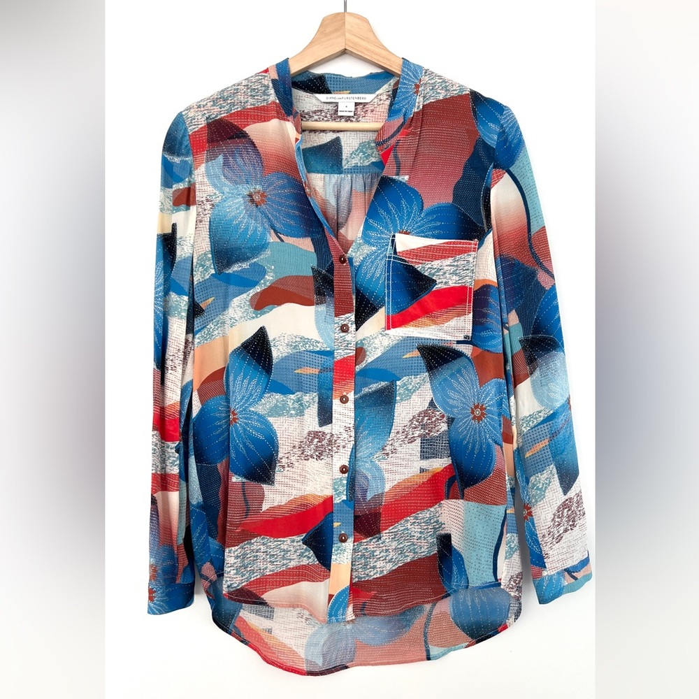 Diane von Furstenberg Floral Button-Front Silk Blouse
